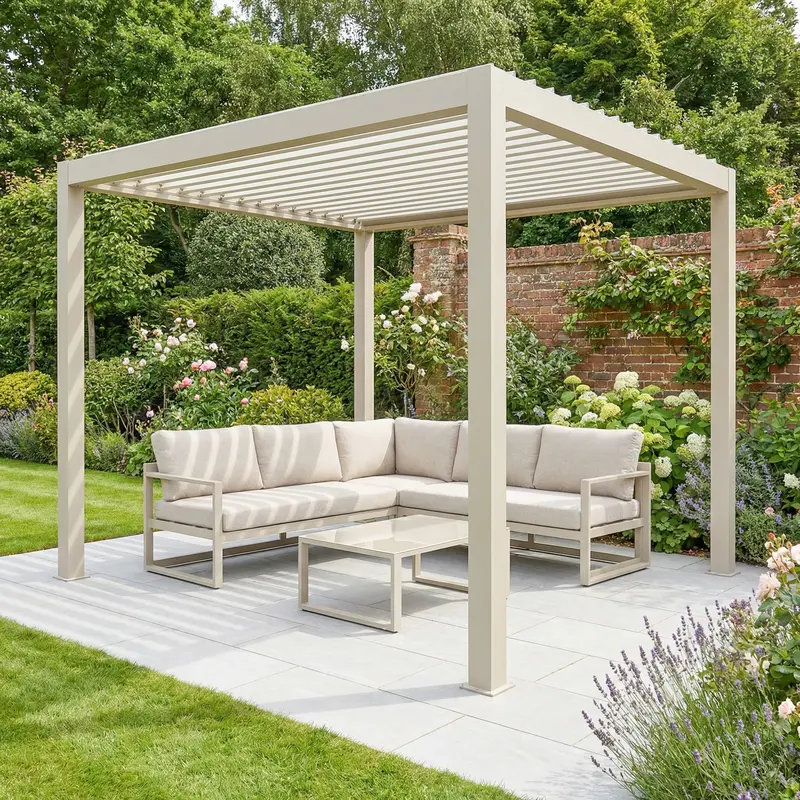 Pergostet Lite Metal Rectangular Pergola (2.4M X 3M) – Warm Latte Finish 1