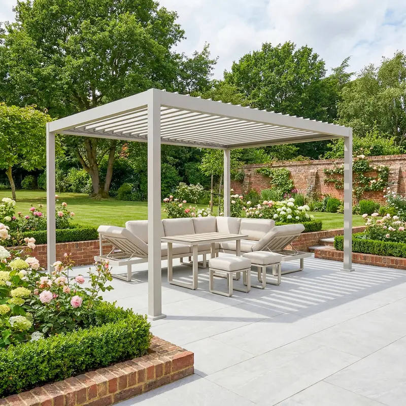 Pergostet Lite Metal Rectangular Pergola (3M X 4M) – Warm Latte Finish 1