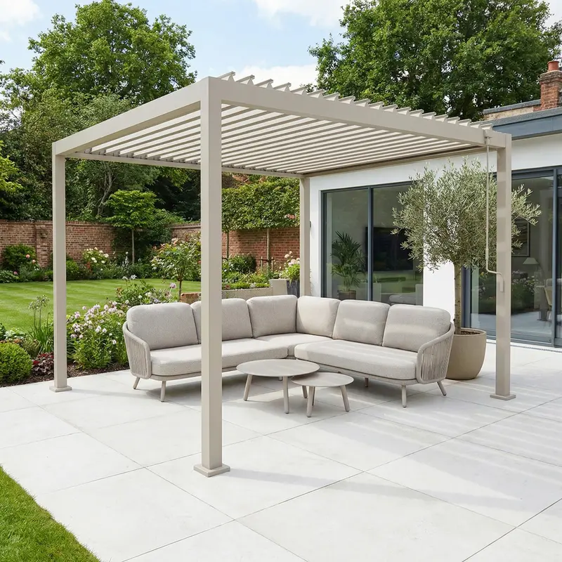 Pergostet Lite Metal Square Pergola (3M X 3M) – Warm Latte Finish 1