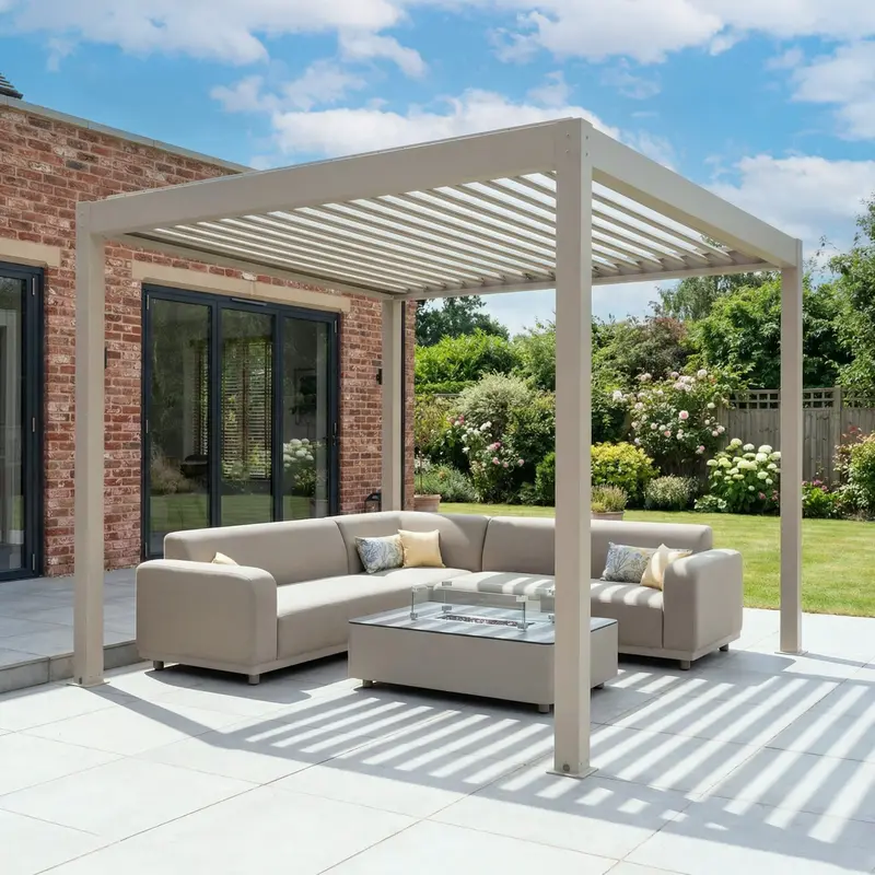 Pergostet Plus 3M X 3M Freestanding Square Pergola Frame With Led Lighting – Latte 1