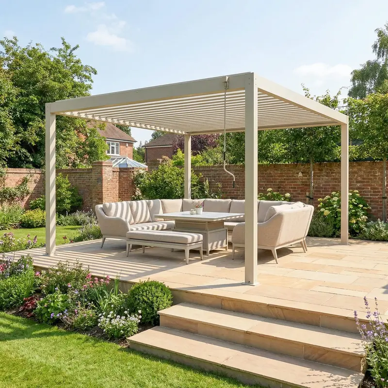 Pergostet Plus 4M X 4M Freestanding Square Pergola Frame With Led Illumination – Latte 1