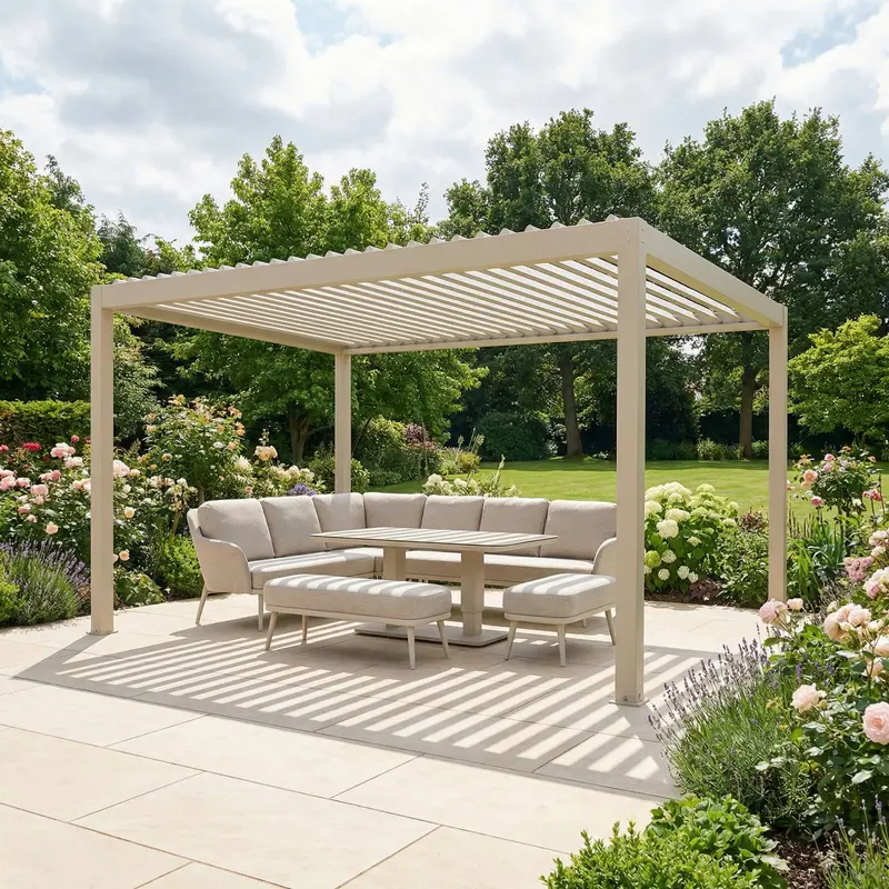 Pergostet Plus Latte-Finished 3M X 4M Rectangular Pergola Frame With Integrated Led Lighting 1