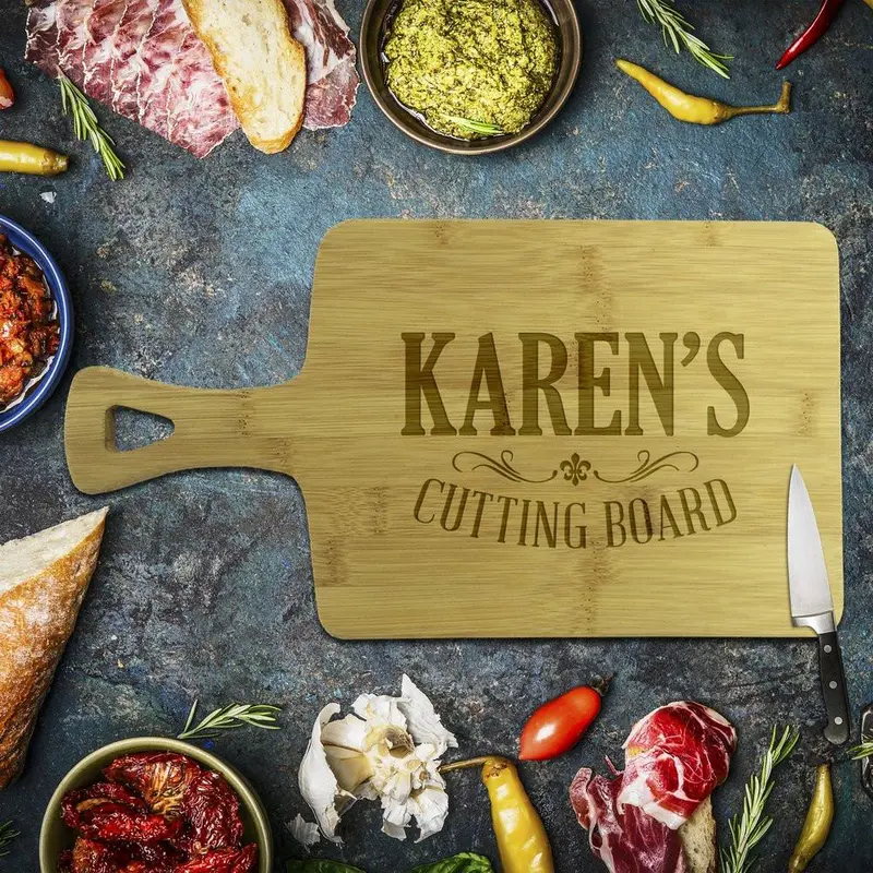 Personalized Rectangle Bamboo Serving Board – 'Karen'S Cutting' Style 1