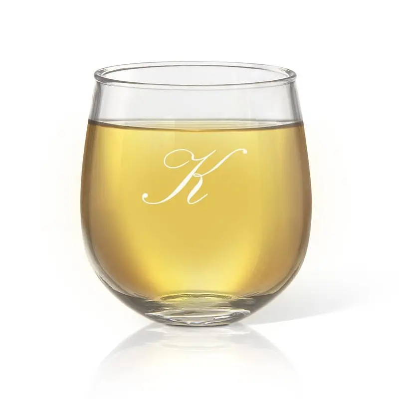 Personalized Stemless Wine Glass – Single Initial 1