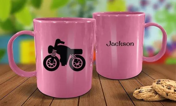 Pink Motorbike-Themed Plastic Travel Mug 1