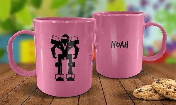 Pink Robot Design Plastic Mug 1