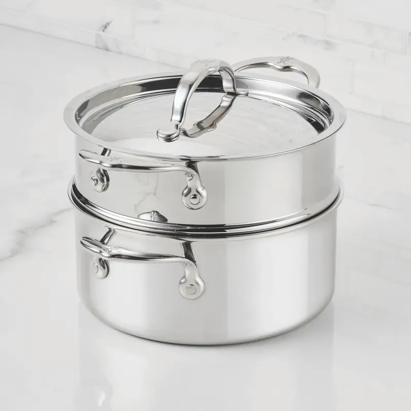 Polished Clad Stainless Steel 3-Quart Soup Pot With Integrated Steamer Insert 1