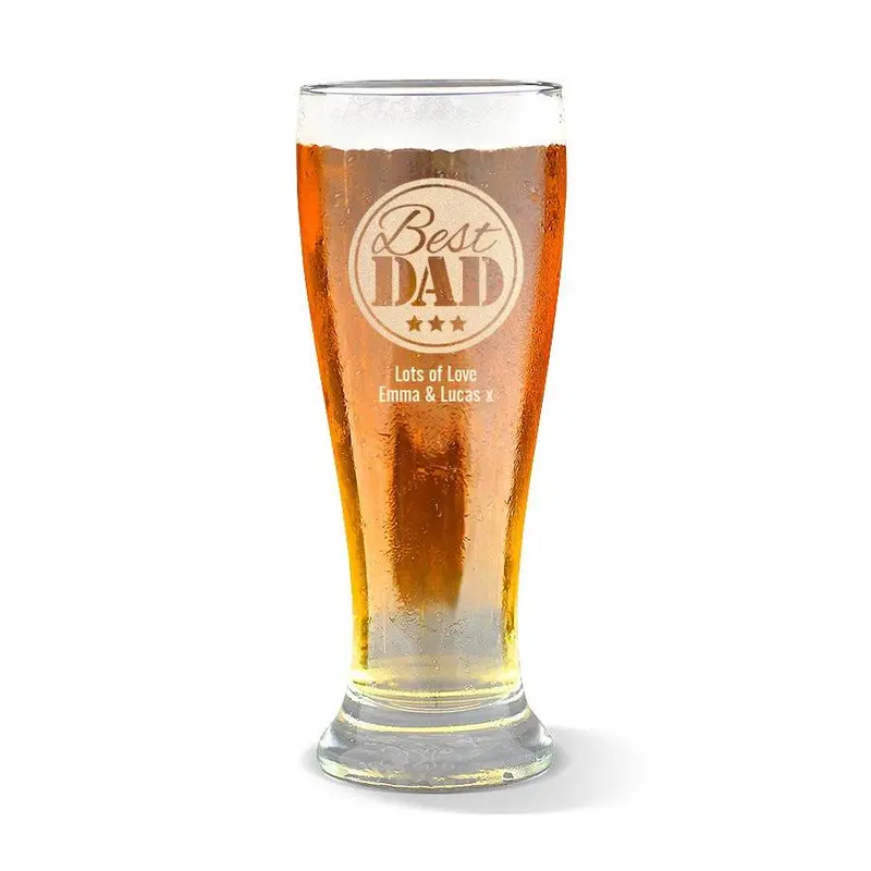 Premium 425Ml Beer Glass – Heavy Base, 'Best Dad' Engraving 1