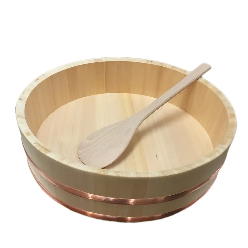 Professional 60 Cm Handai Sushi Oke – Sawara Cypress Wooden Rice Trough With Matching Spatula 1