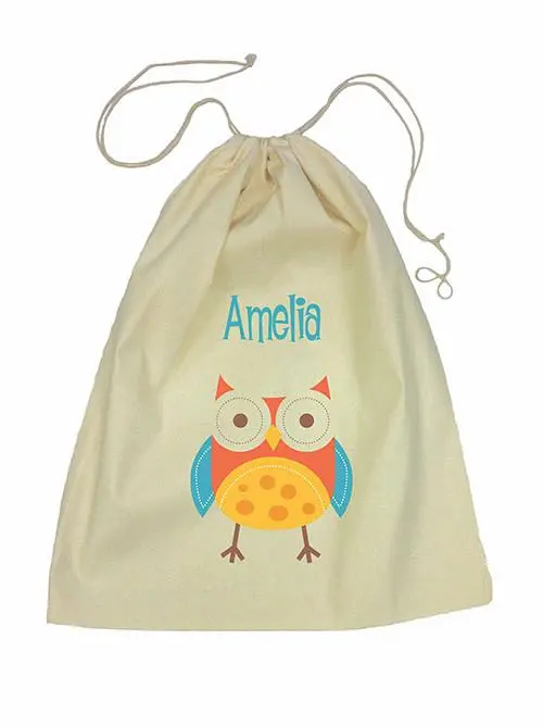 Red Owl Drawstring Bag – Nature-Inspired Soft Fabric Pouch 1