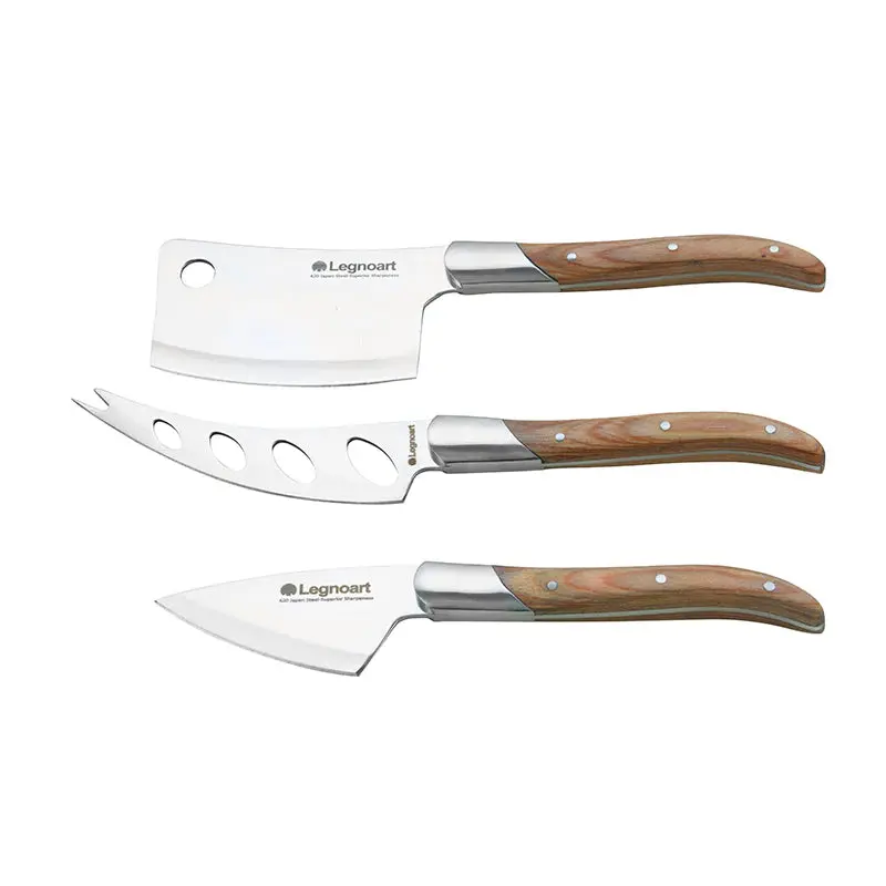 Reggio Artisan Cheese Knife Set – 3-Piece With Light-Tone Wood Handles (Ck-20B) 1