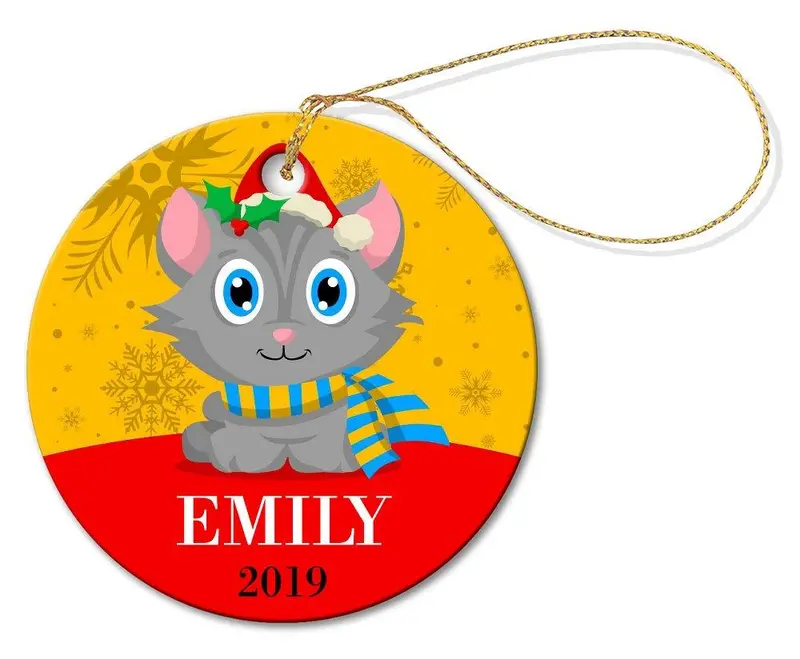 Round Cat-Shaped Holiday Ornament – Festive Feline Figurine 1