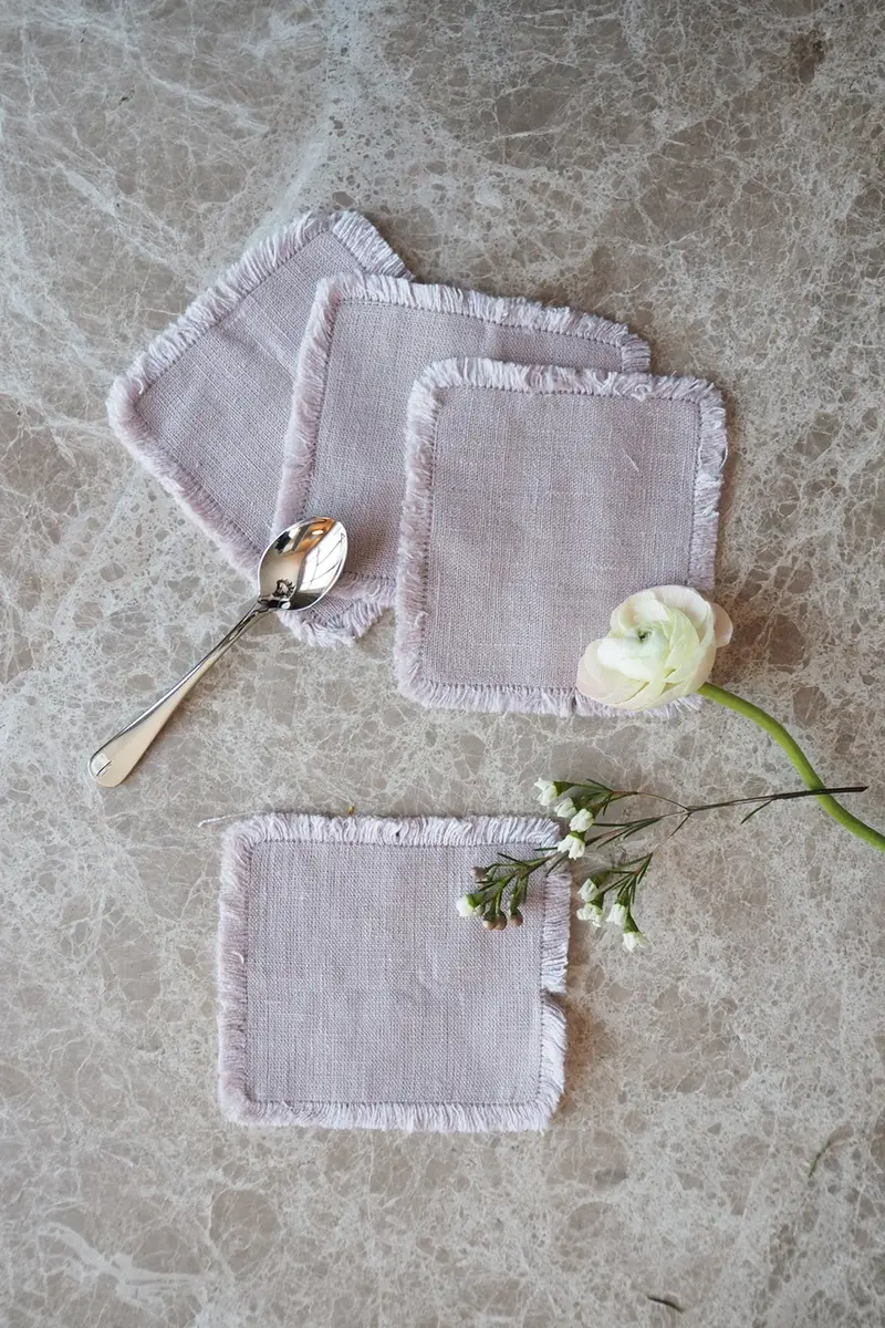 Set Of 4 Portobello Brown Linen Glass Coasters 1