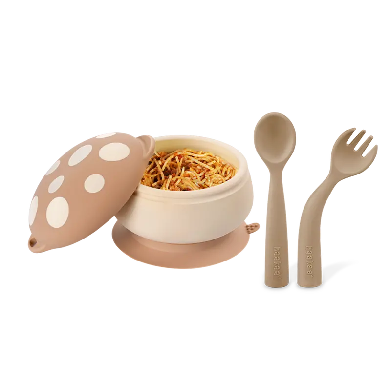 Silicone Mushroom Bowl With Flexible Bendy Utensils 1