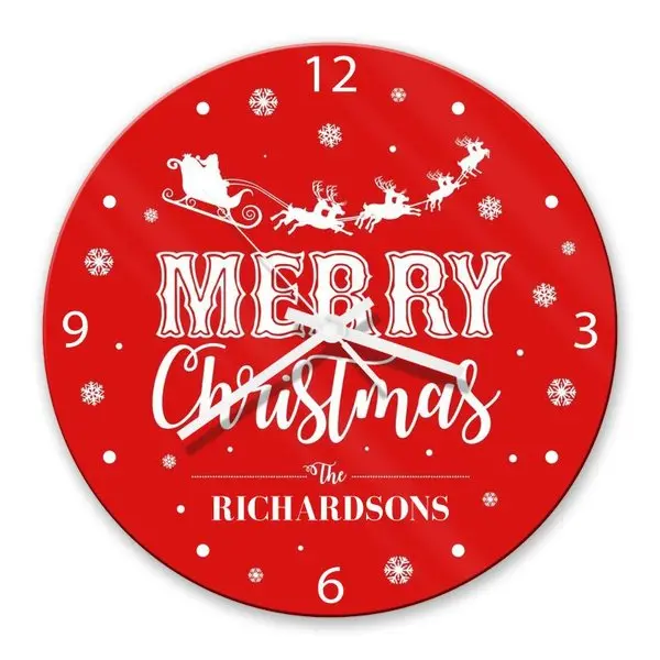 Sleigh Ride-Themed Glass Clock – Cheerful Yuletide Decoration 1