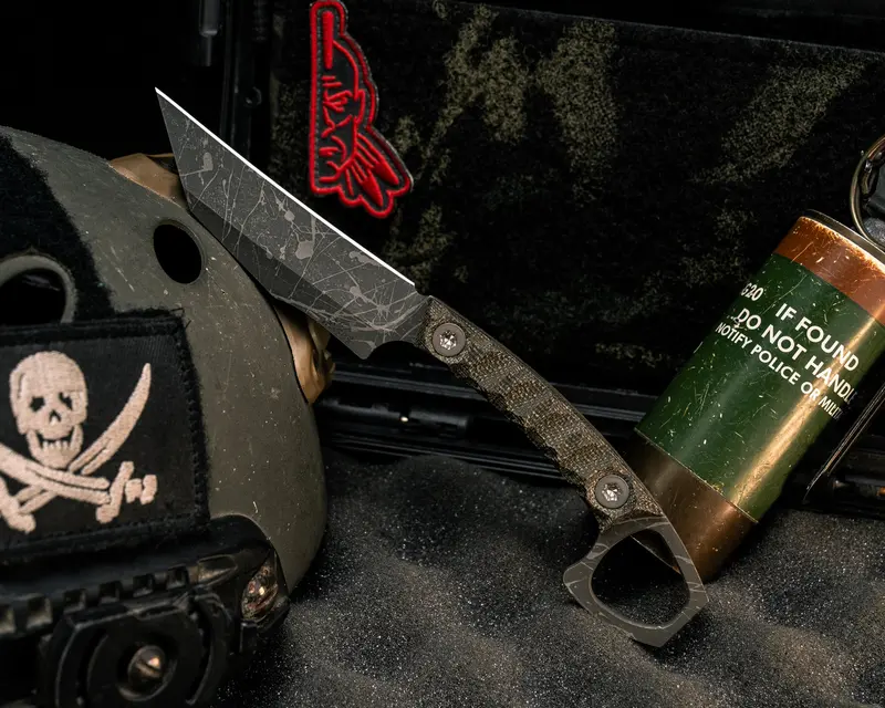 Sophs Tactical Knife – Od Green Canvas Micarta Handle, Titanium Bolts, Textured Grip 1