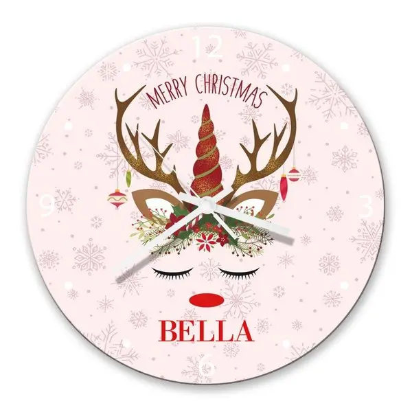 Sparkling Unicorn Christmas Glass Clock – Enchanted Seasonal Decor 1
