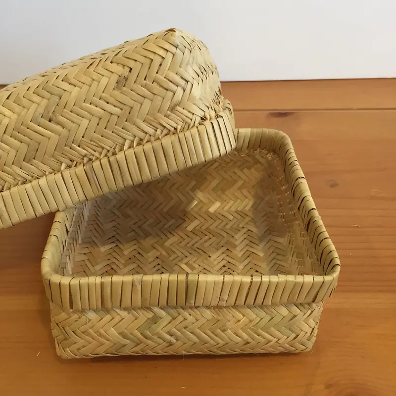 Square Handwoven Bamboo Basket – Rustic Decorative Container 1