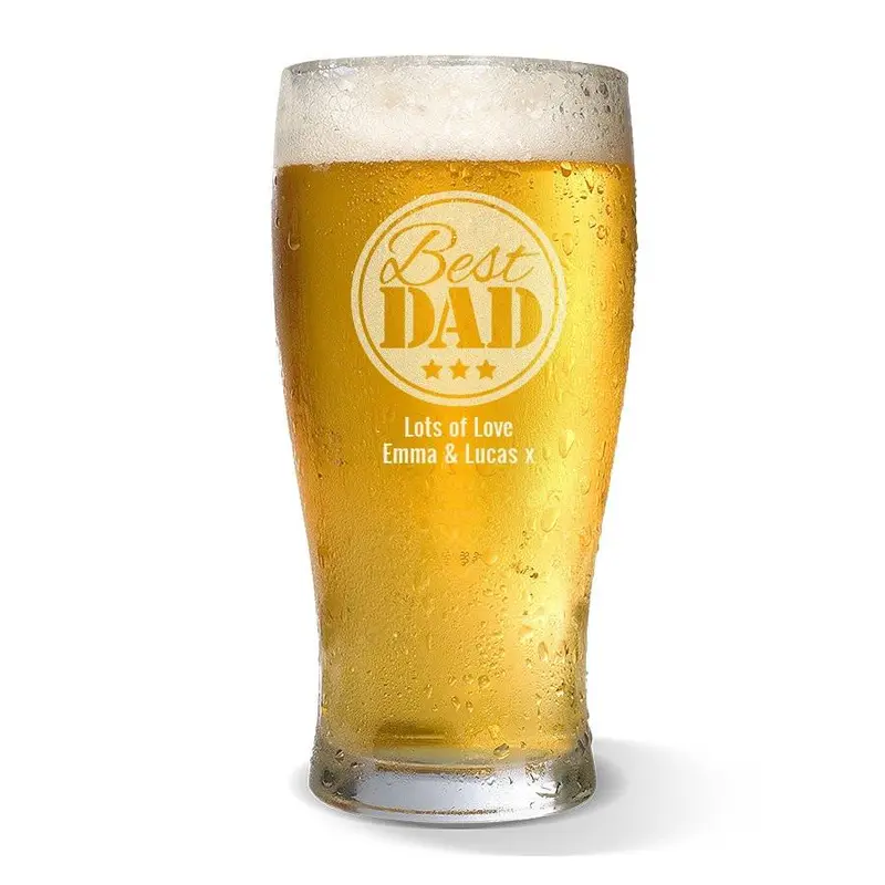 Standard 425Ml Beer Glass – 'Best Dad' Etched Design 1