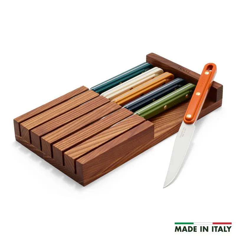 Stanley Tucci 6-Piece Steak Knife Set With Multicolor Wood Tray 1