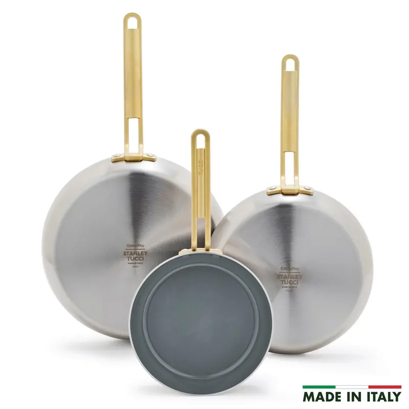 Stanley Tucci Stainless Steel Ceramic Nonstick Fry Pan Set (8", 10", 12") 1