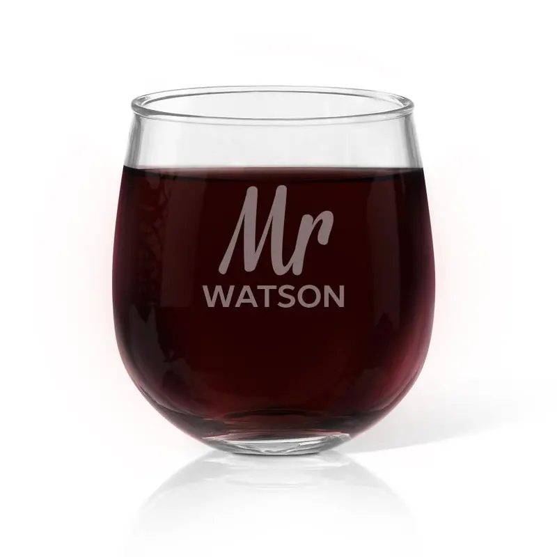 Stemless Wine Glass Featuring Modern 'Mr' Styling 1