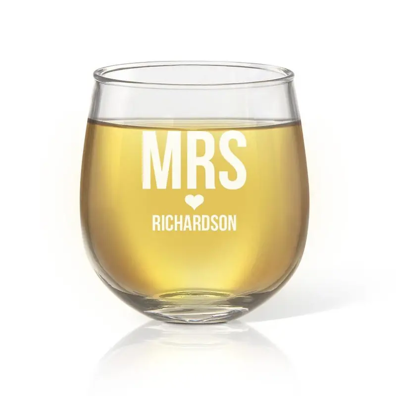 Stemless Wine Glass With Elegant 'Mrs' Motif 1
