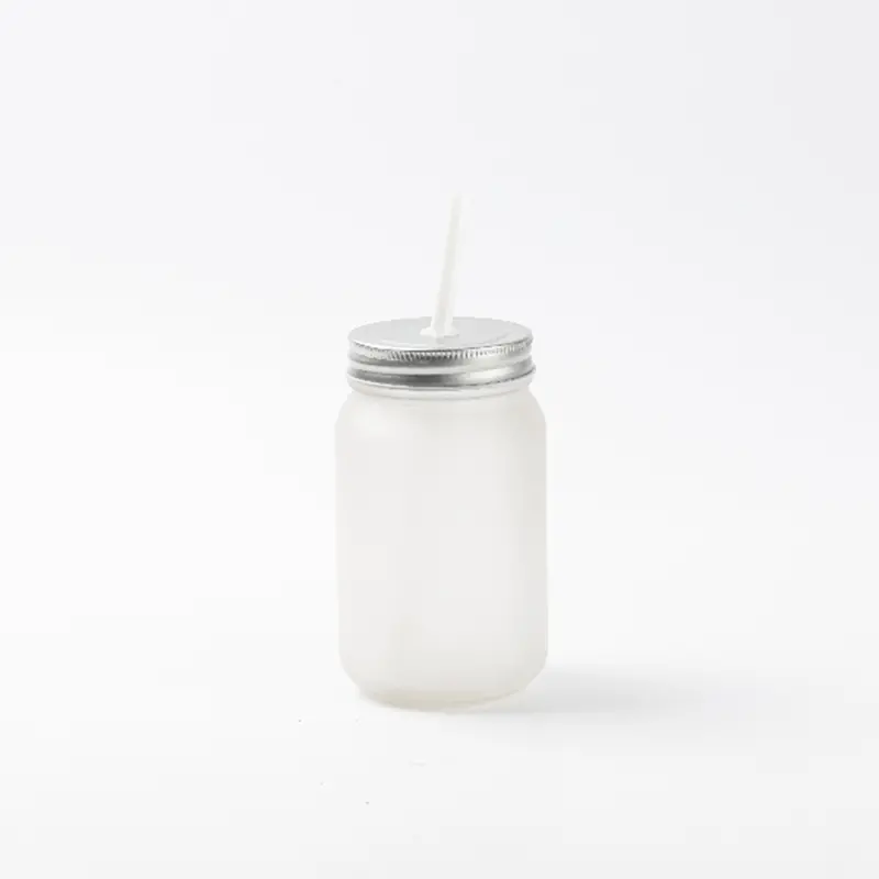 Sublicraft 15 Oz Frosted Glass Mason Jar With Straw – Sublimation-Suitable (12/Carton) 1