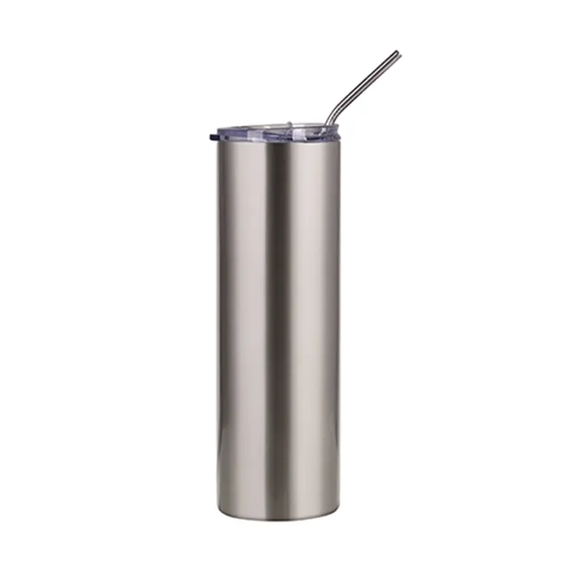 Sublicraft 30 Oz Skinny Stainless Steel Tumbler With Straw – Metallic Silver Finish 1