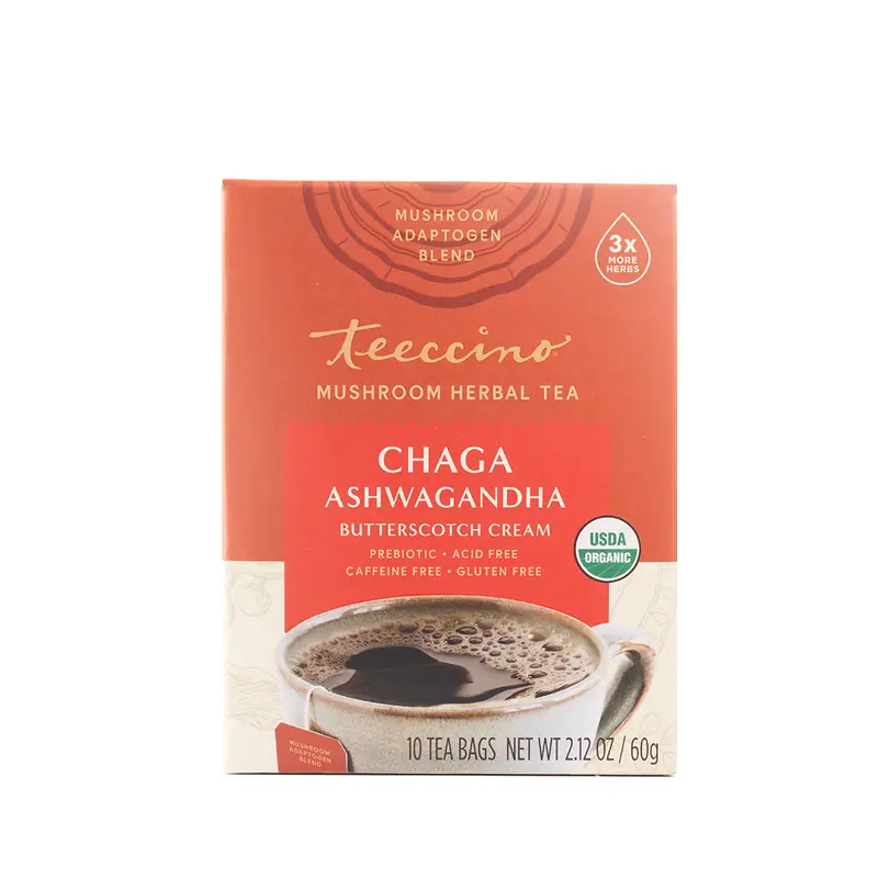 Teeccino Chaga & Ashwagandha Herbal Tea – 10 Compostable Sachets 1
