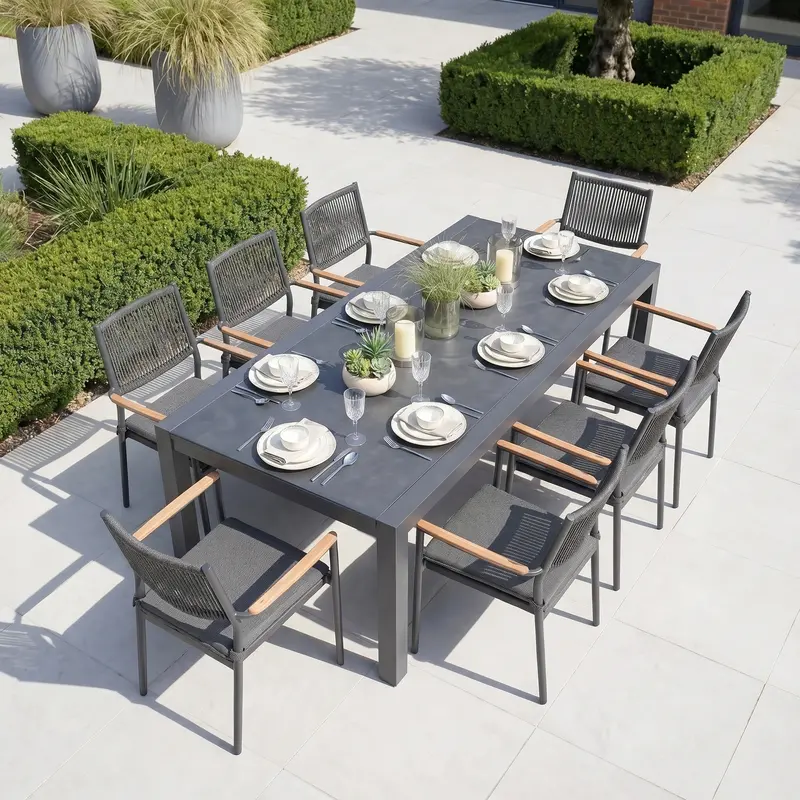 Tellaro Eight-Person Extending Outdoor Dining Set With Ceramic Table – Grey 1