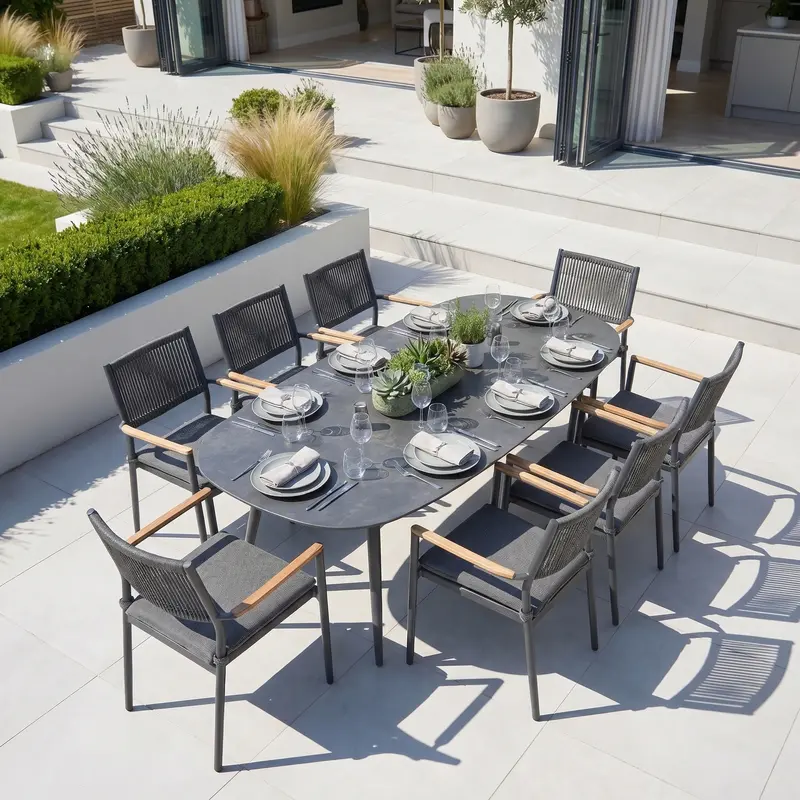 Tellaro Eight-Person Oval Outdoor Dining Set – Grey 1
