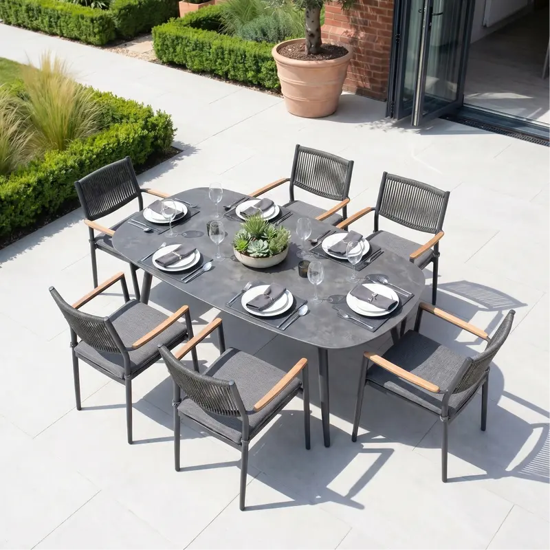 Tellaro Six-Person Oval Outdoor Dining Set – Grey 1