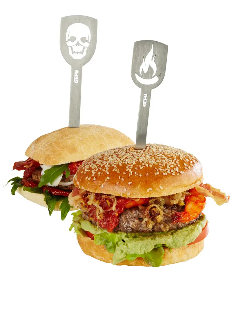Torro Decorative Hamburger Skewers – Set Of 2 (Skull & Flame Design) 1