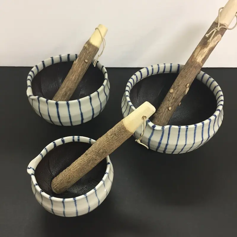 Traditional Japanese Suribachi Mortar And Wooden Pestle Set 1