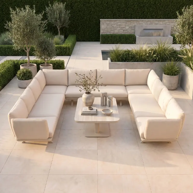 U-Shape Outdoor Corner Sofa Set With Altura Rising Coffee Table – Oatmeal Finish 1