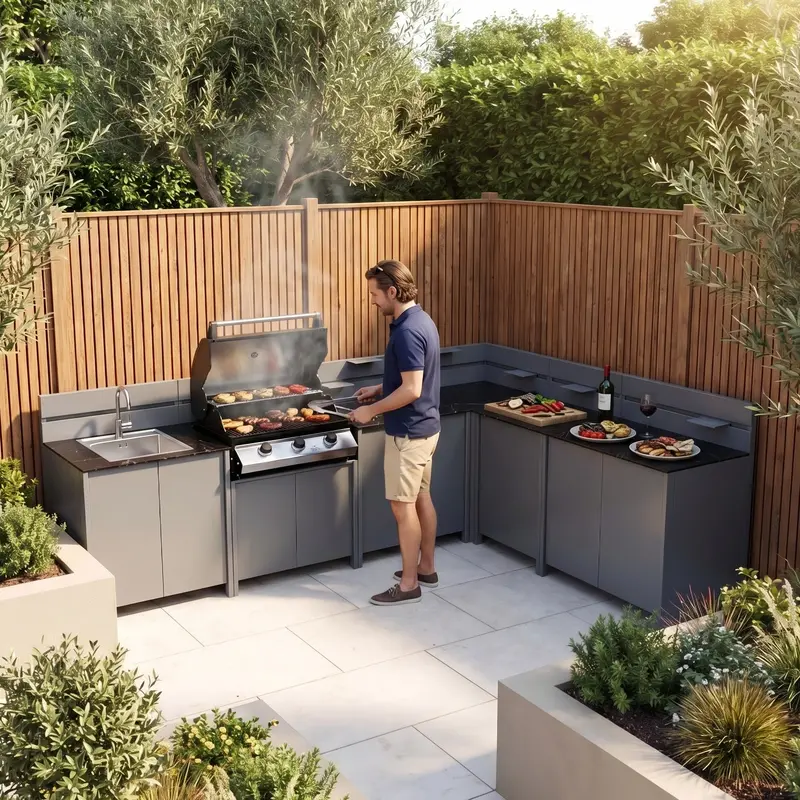 Vesta Modular Outdoor Kitchen Corner Unit With Beefeater 1200E Grill – Grey 1