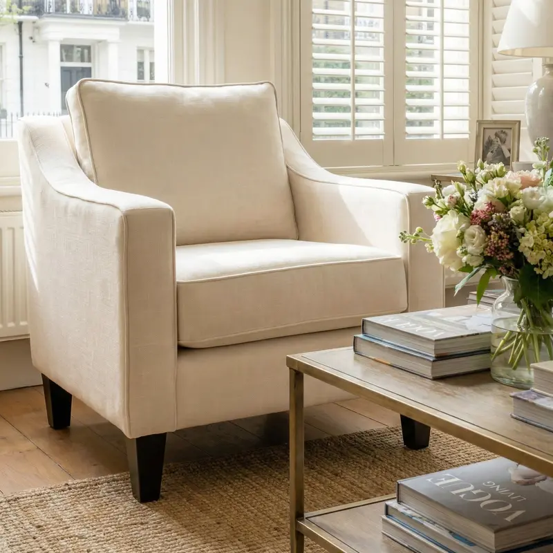 Wiltshire Armchair In Ivory Velvet Fabric 1