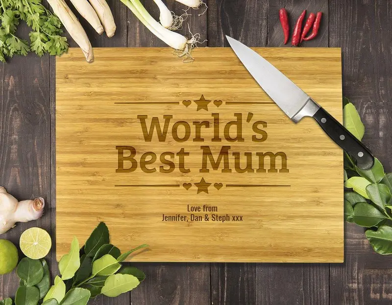 'World'S Best Mum' Large 12" X 16" Bamboo Cutting Board 1